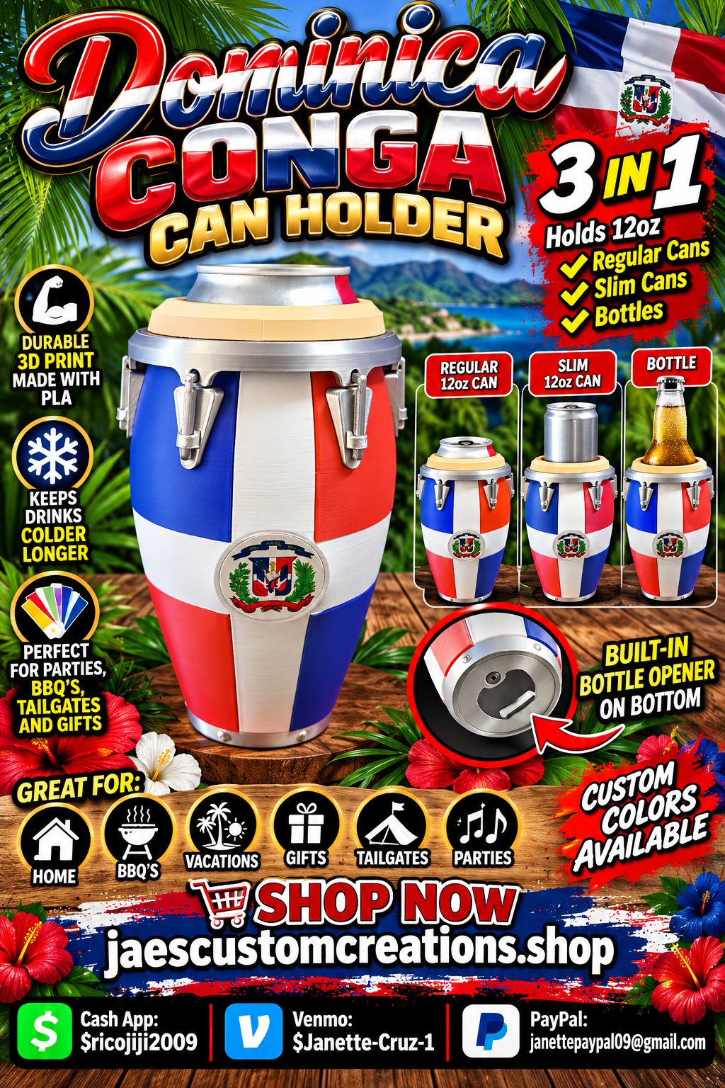 Dominican 3 in 1 Conga Can Holder